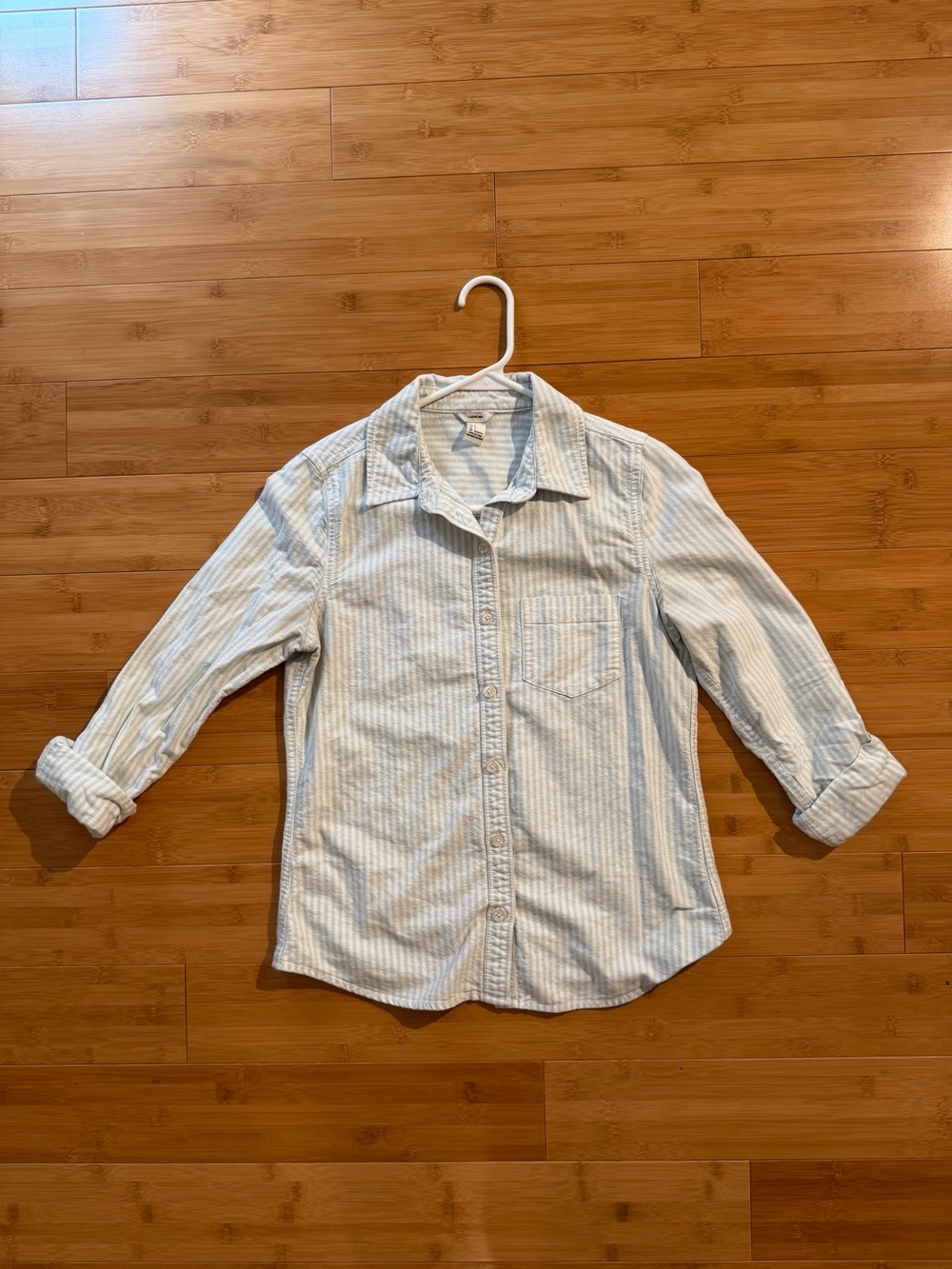Light Teal Striped Women’s Button-Up Shirt - Size Small